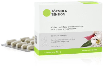 Con ajo, espino blanco y olivo, que contribuye al mantenimiento de la tensión arterial normal